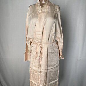 Ettitude Women's Robe Oat Size S/M Long Sleeve Lightweight Sateen Knee-Length